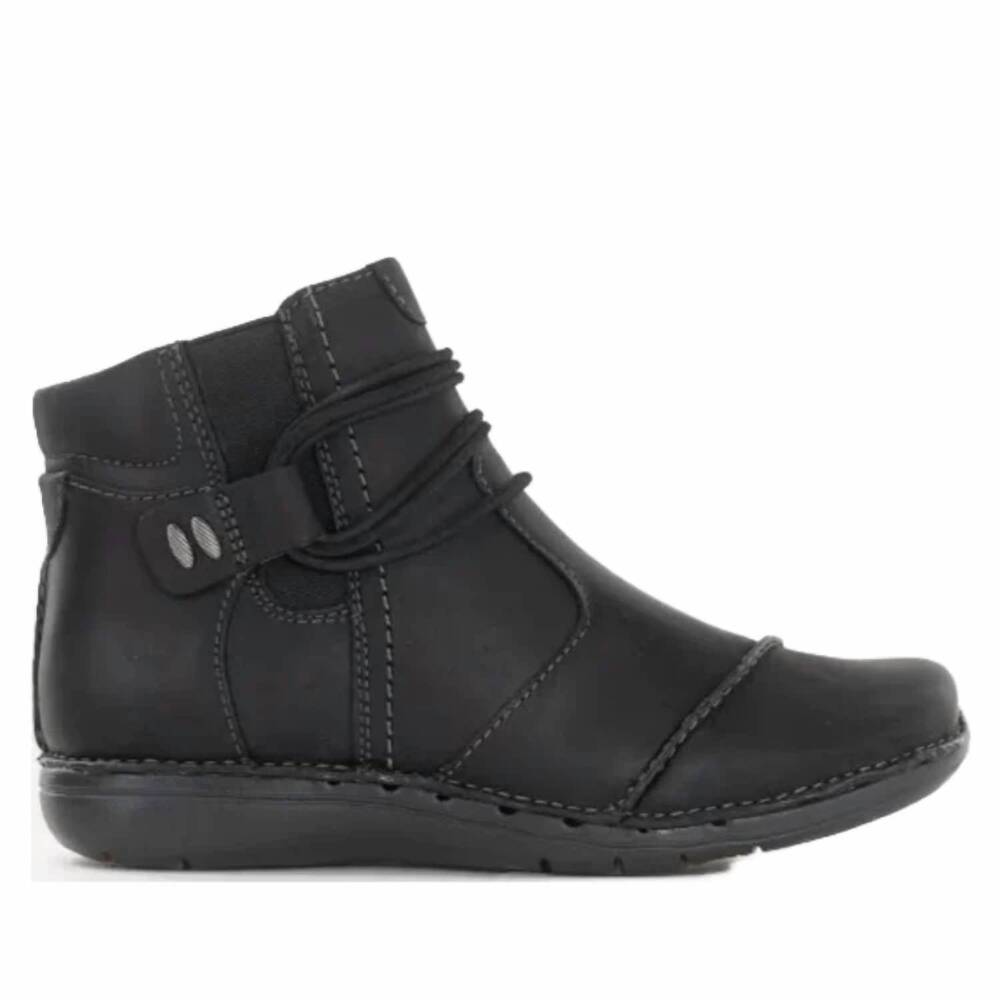 NEW CLARKS women's un loop up slip-on boots in black leather